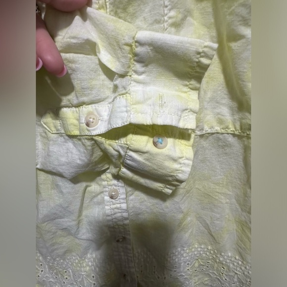 Anthropologie Pilcro Shirt Women XL Yellow Tie Dye Embroidered Eyelet Funky Boho - Picture 4 of 6